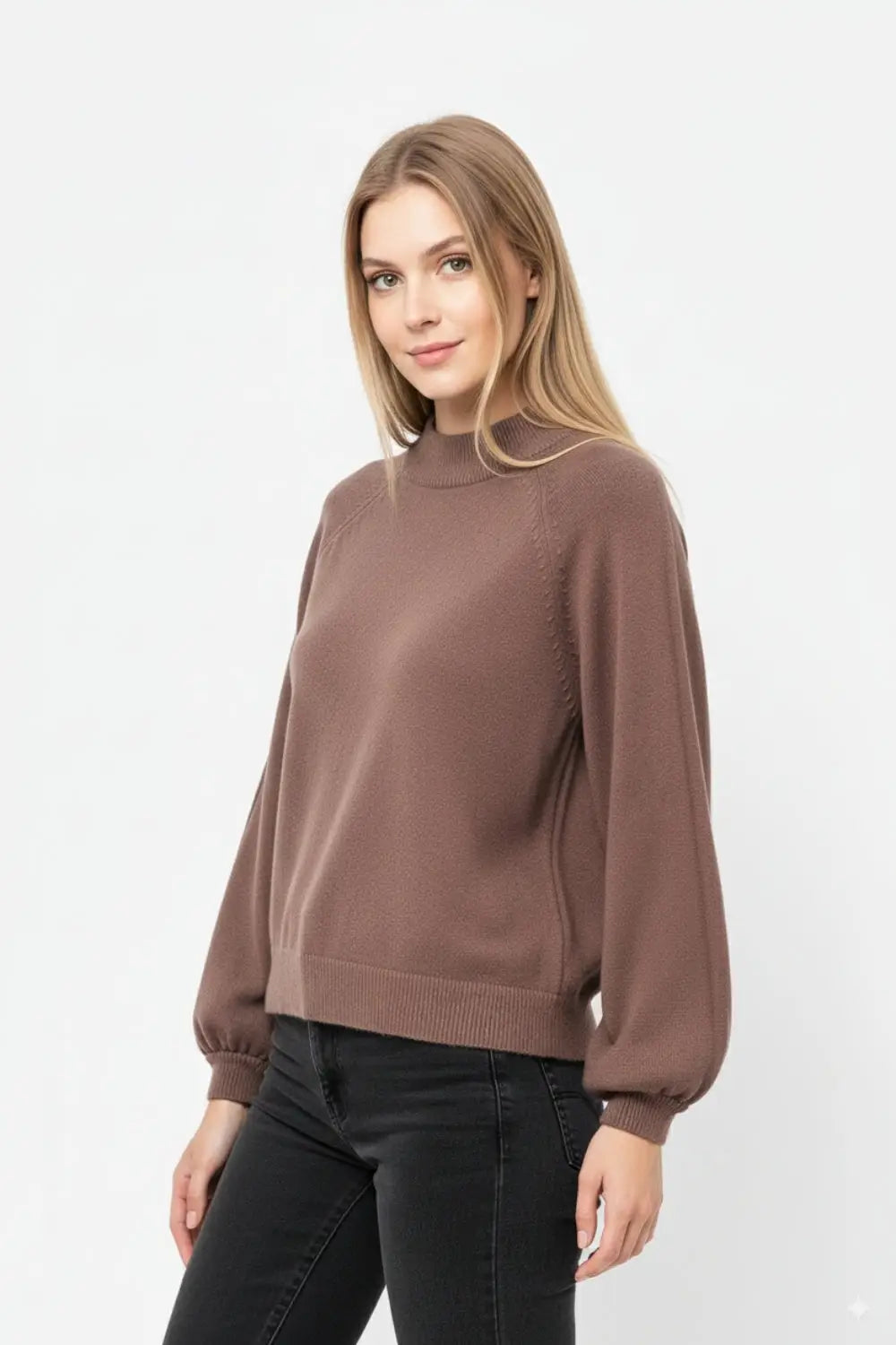relaxed style brown jumper with balloon sleeves - BROWN / ONE - Sweaters