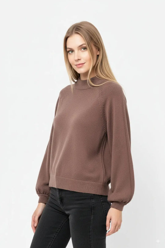relaxed style brown jumper with balloon sleeves - BROWN / ONE - Sweaters