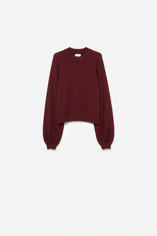 relaxed style burgundy jumper with balloon sleeves