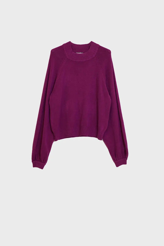relaxed style aubergine jumper with balloon sleeves - FUCHSIA / ONE - Sweaters