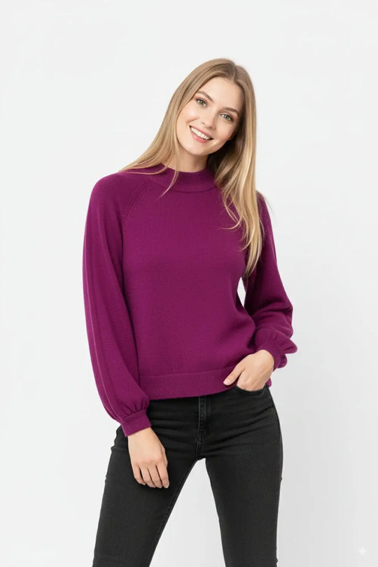 relaxed style aubergine jumper with balloon sleeves - FUCHSIA / ONE - Sweaters