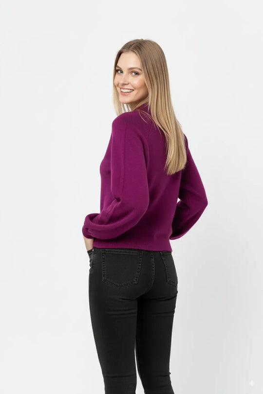 relaxed style aubergine jumper with balloon sleeves - FUCHSIA / ONE - Sweaters