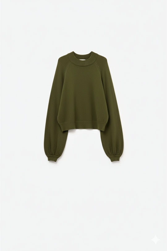 khaki Knitted jumper with balloon sleeves