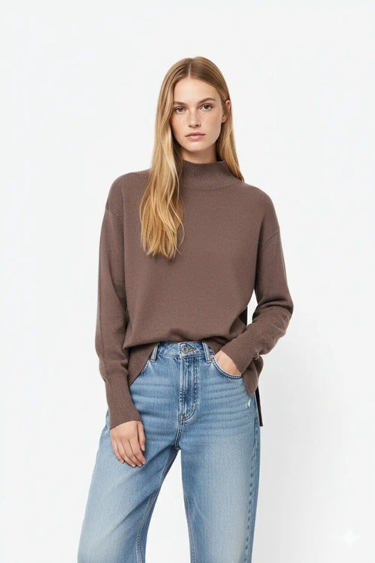 Loose brown sweater with open back detail - BROWN / ONE - Sweaters