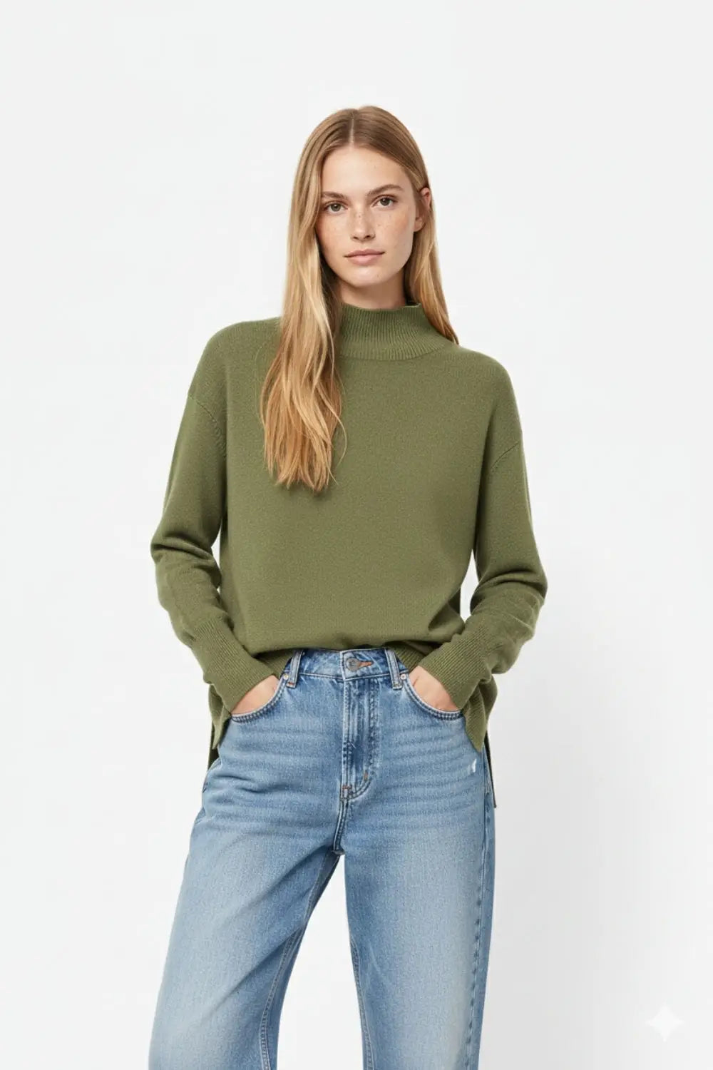 Loose military green sweater with open back detail - KHAKI / ONE - Sweaters