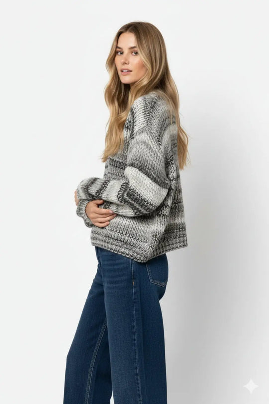 Chunky-knit sweater with marled design in gray - BLACK / ONE - Sweaters