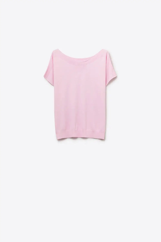 Relaxed baby pink boatneck sweater with dropped sleeves - PINK / ONE - Sweaters
