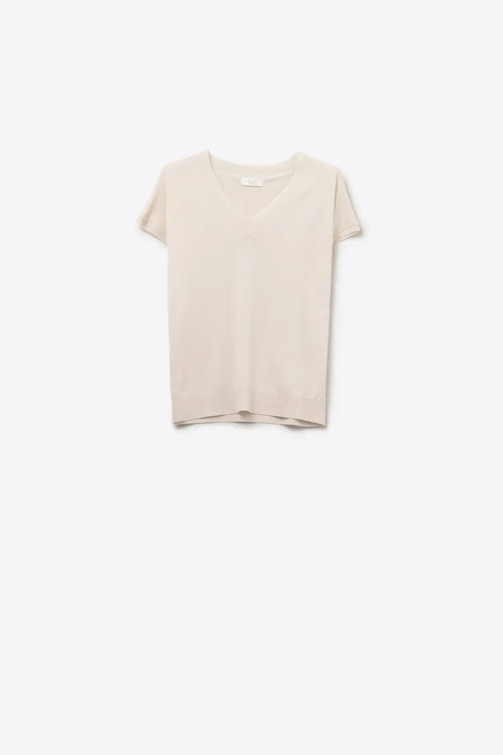 Beige lightweight knit V-neck sweater with short sleeves - BEIGE / ONE - Sweaters