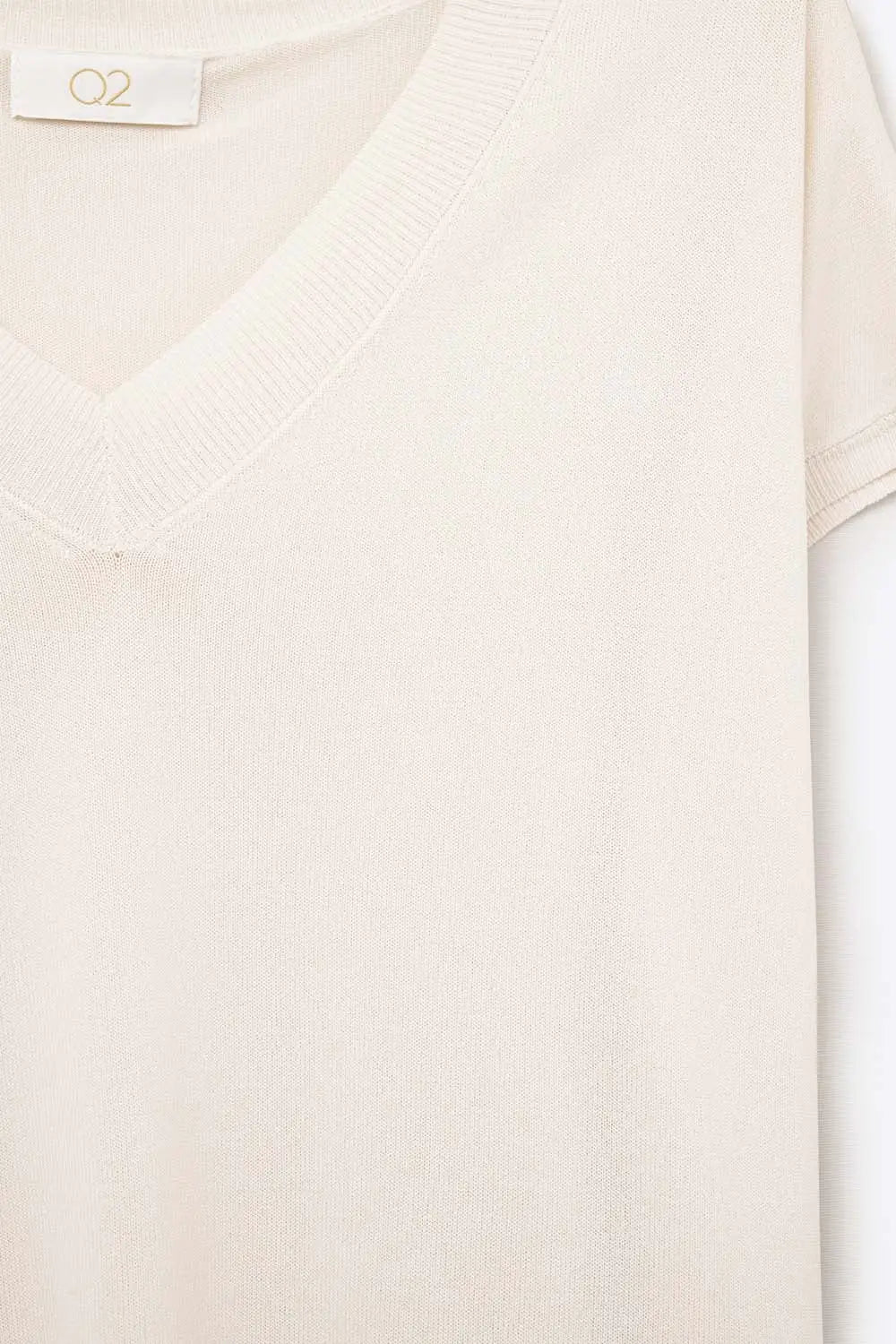 Beige lightweight knit V-neck sweater with short sleeves - BEIGE / ONE - Sweaters