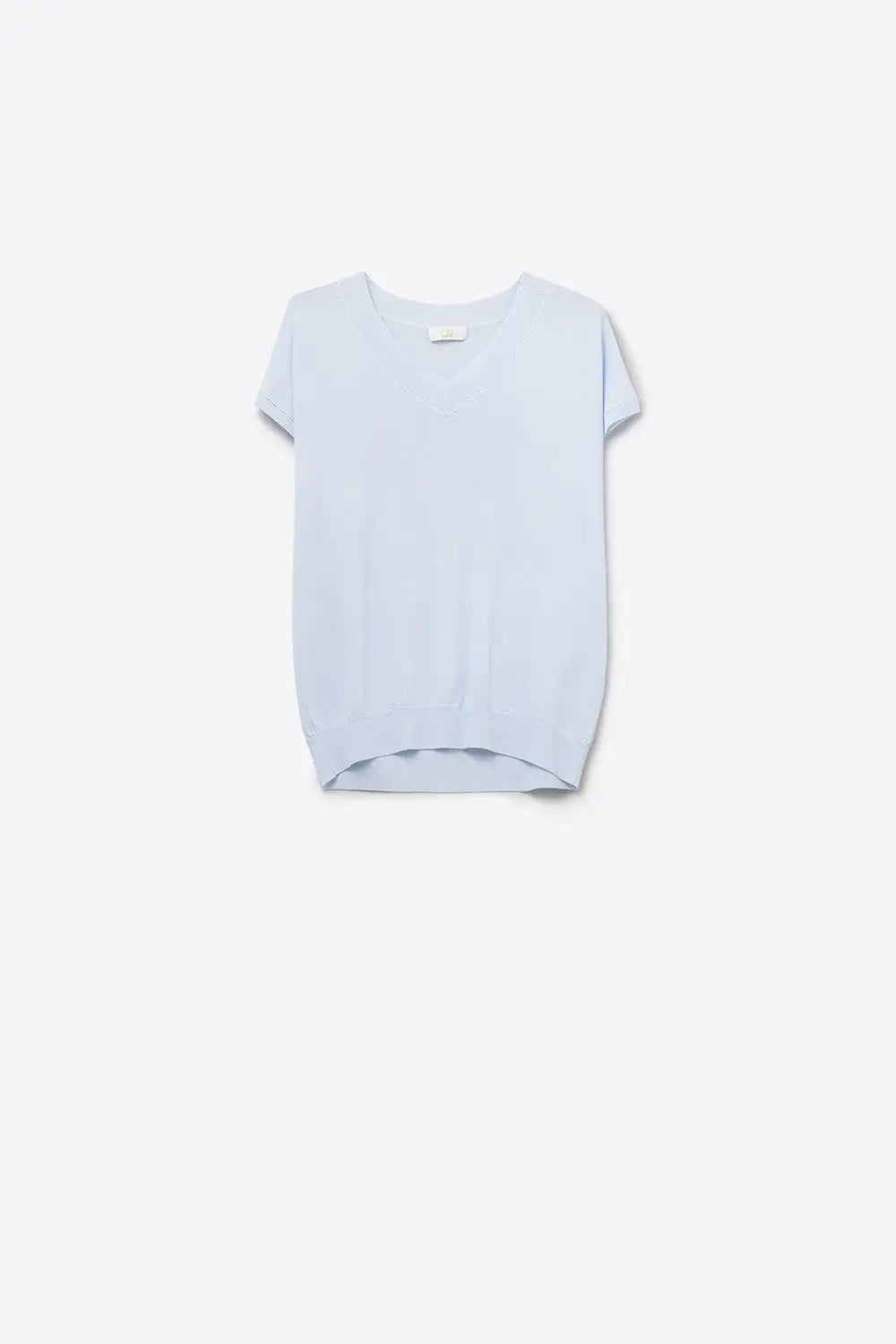 blue lightweight knit V-neck sweater with short sleeves - BLUE / ONE - Sweaters