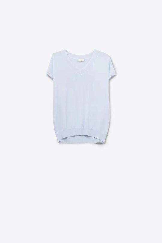 blue lightweight knit V-neck sweater with short sleeves - BLUE / ONE - Sweaters
