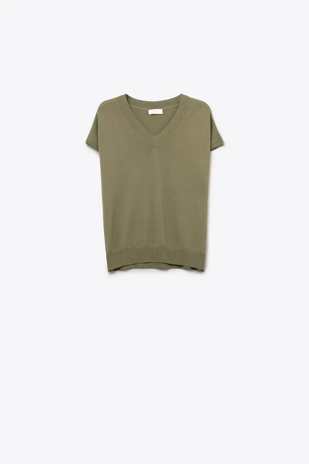 Khaki lightweight knit V-neck sweater with short sleeves - KHAKI / ONE - Sweaters
