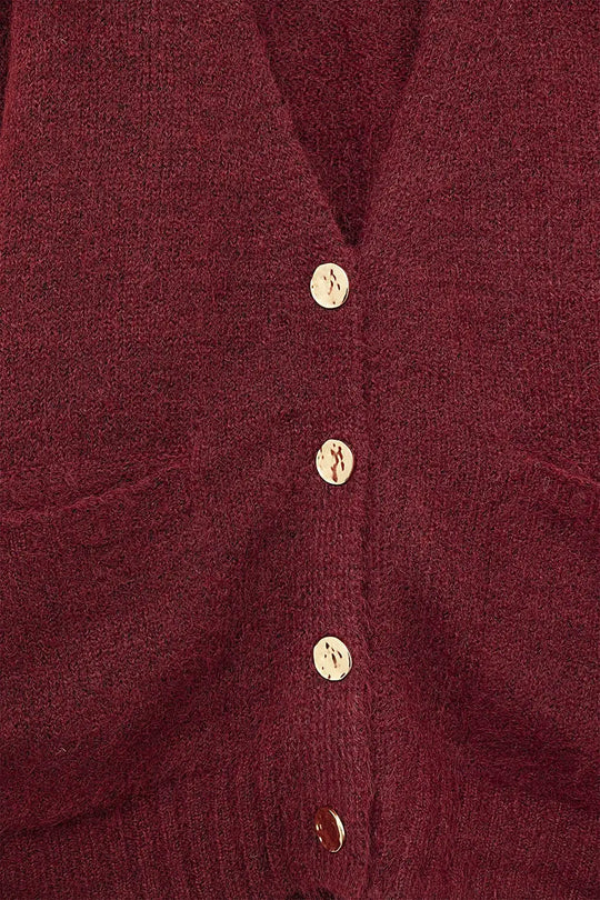 Oversized Cardigan in burgundy with gold buttons and pockets - MAROON / ONE - Cardigans