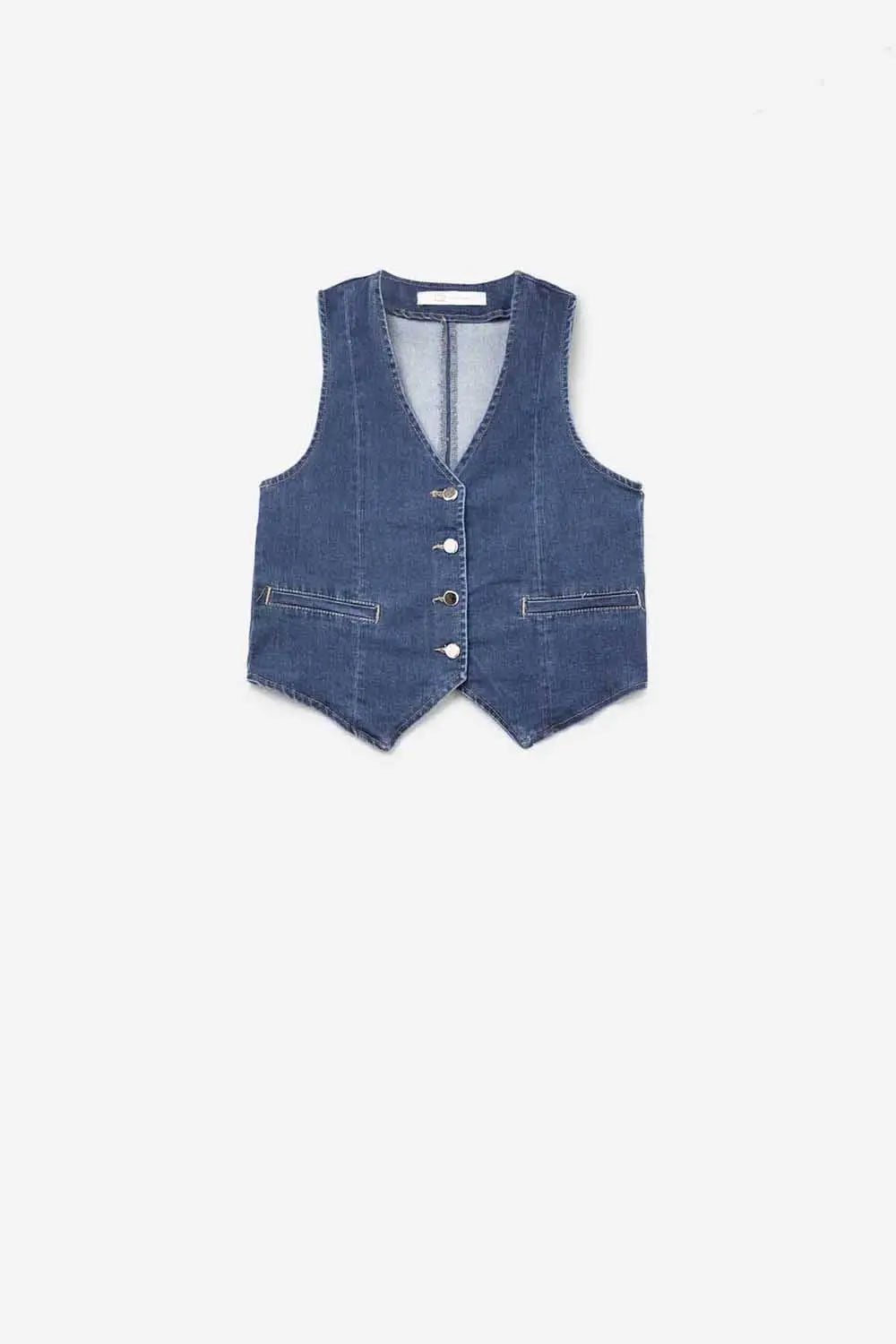dark wash denim Vest with Silver Buttons - Tops