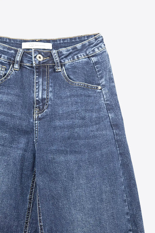 Dark Blue Wide-Leg Denim Jeans with Cuffed Hem and side seams