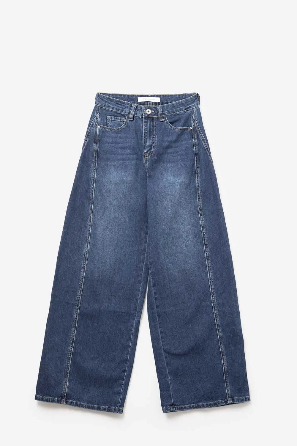Classic Blue Denim Wide-Leg Jeans with Seam