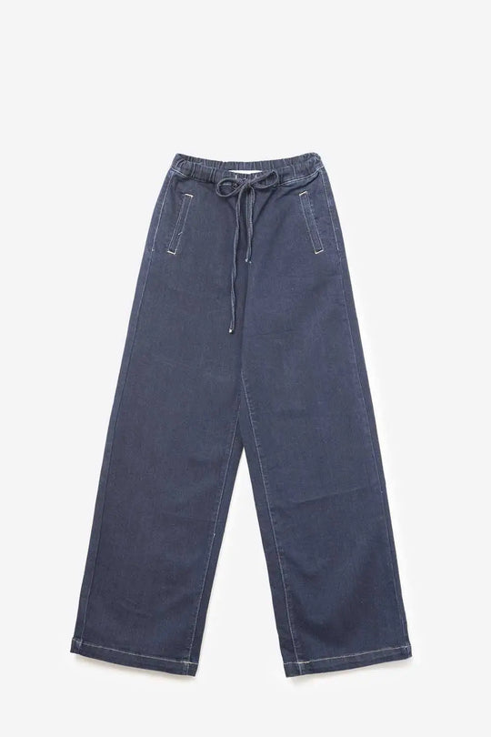Trendy Wide-Leg Blue Denim Jeans with Tie