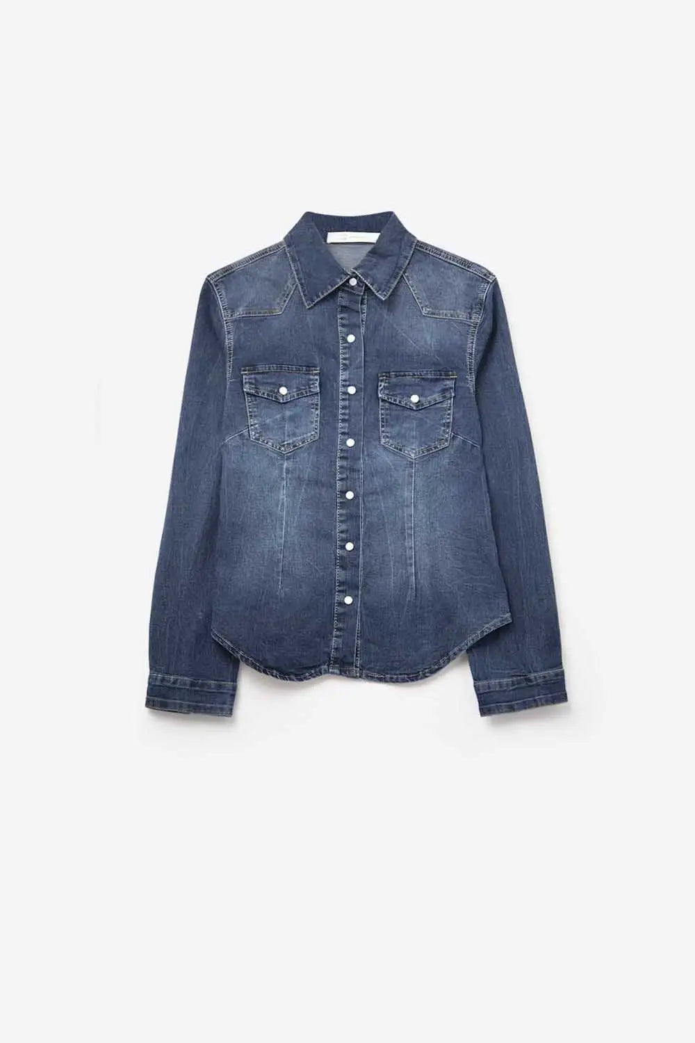 Dark wash Denim Button-Up Shirt with Chest Pockets