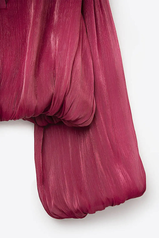 Elegant shiny Satin Cropped top in fucshia - Tops