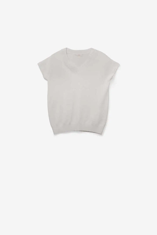 White lightweight knit V-neck sweater with short sleeves - WHITE / ONE - Sweaters
