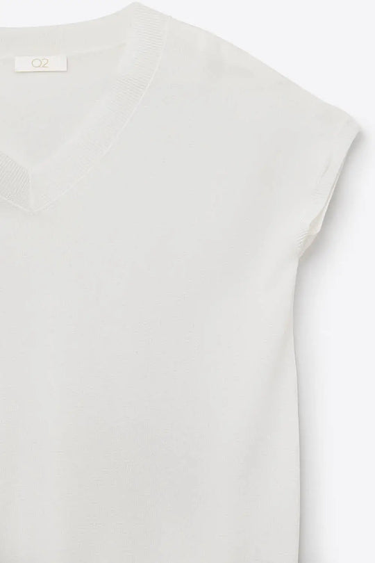 White lightweight knit V-neck sweater with short sleeves - WHITE / ONE - Sweaters