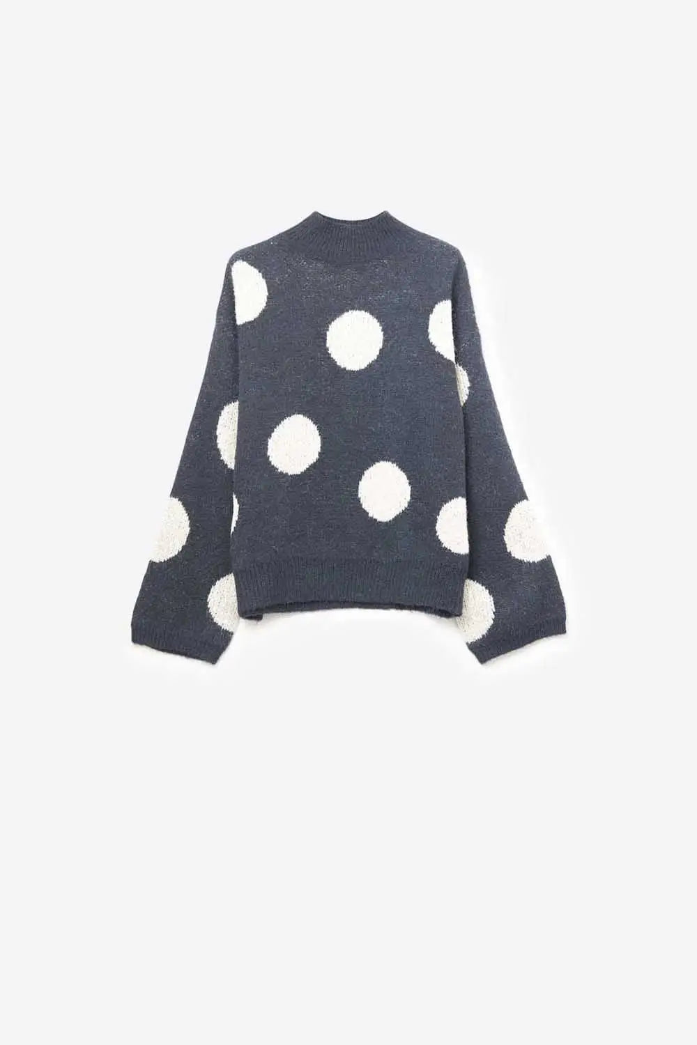 High-Neck Polka Dot Sweater With Bell Sleeves in navy - NAVY / ONE - Sweaters