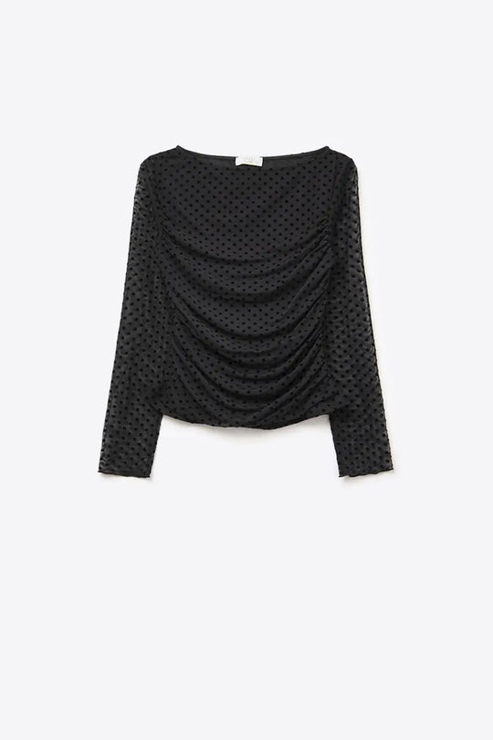 Chic Black Sheer Polka Dot Top - Tops
