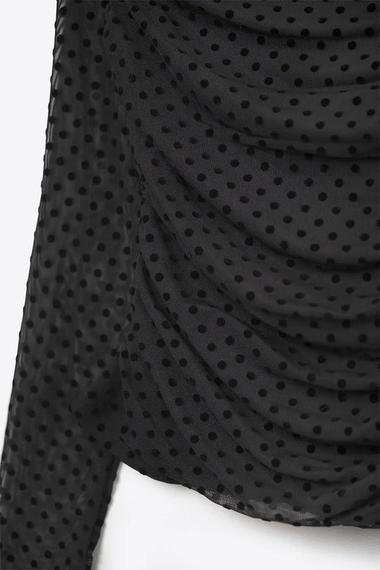 Chic Black Sheer Polka Dot Top - Tops