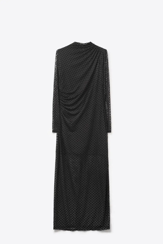 Chic Black Sheer Polka Dot Midi Dress - Dresses