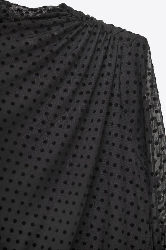 Chic Black Sheer Polka Dot Midi Dress - Dresses