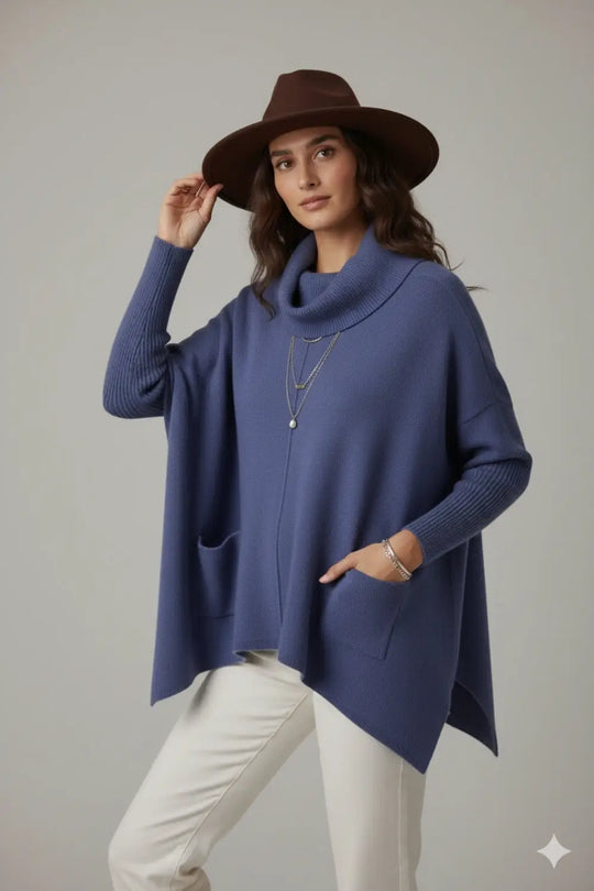 Oversized navy sweater with front pockets - NAVY / ONE - Sweaters