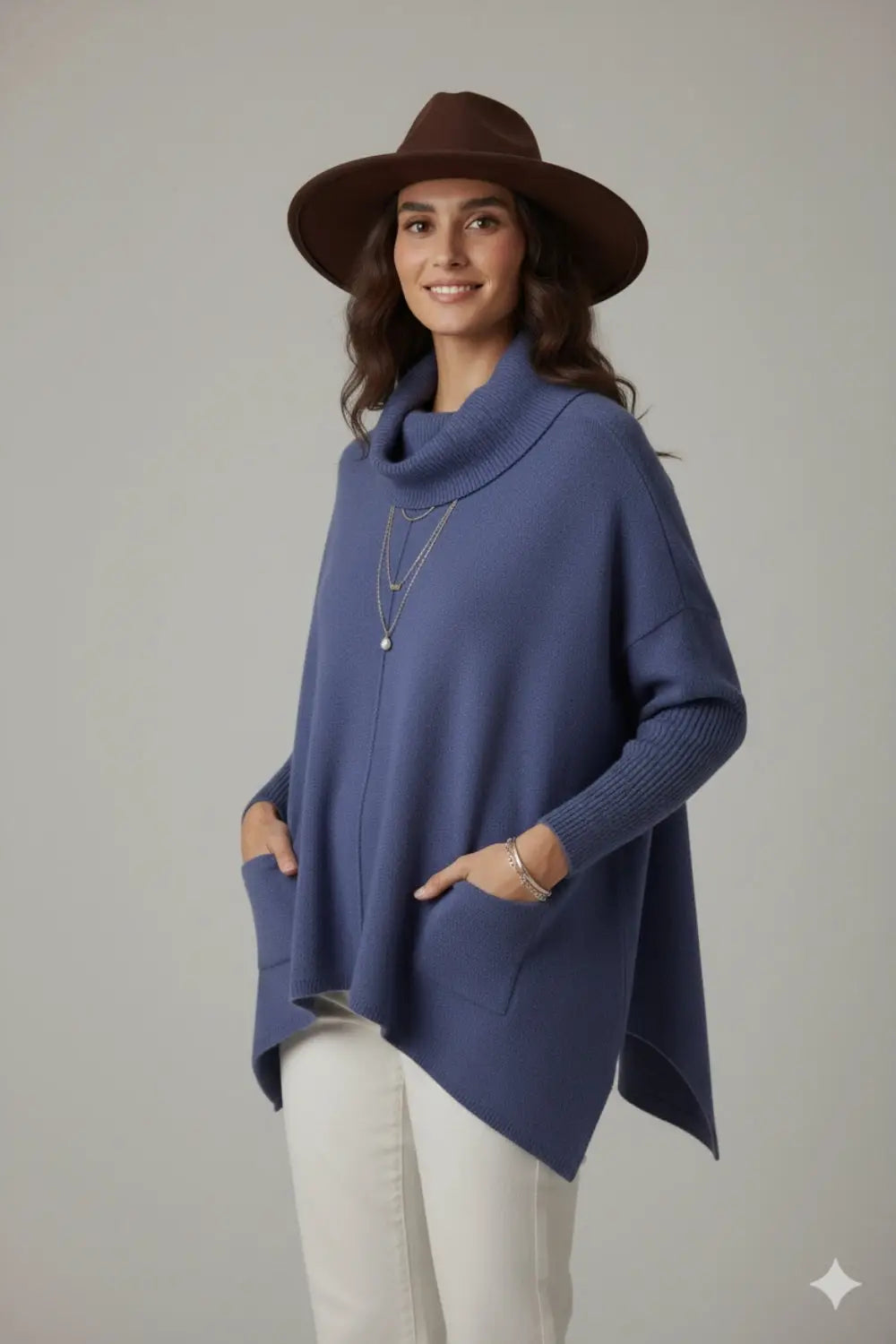 Oversized navy sweater with front pockets - NAVY / ONE - Sweaters