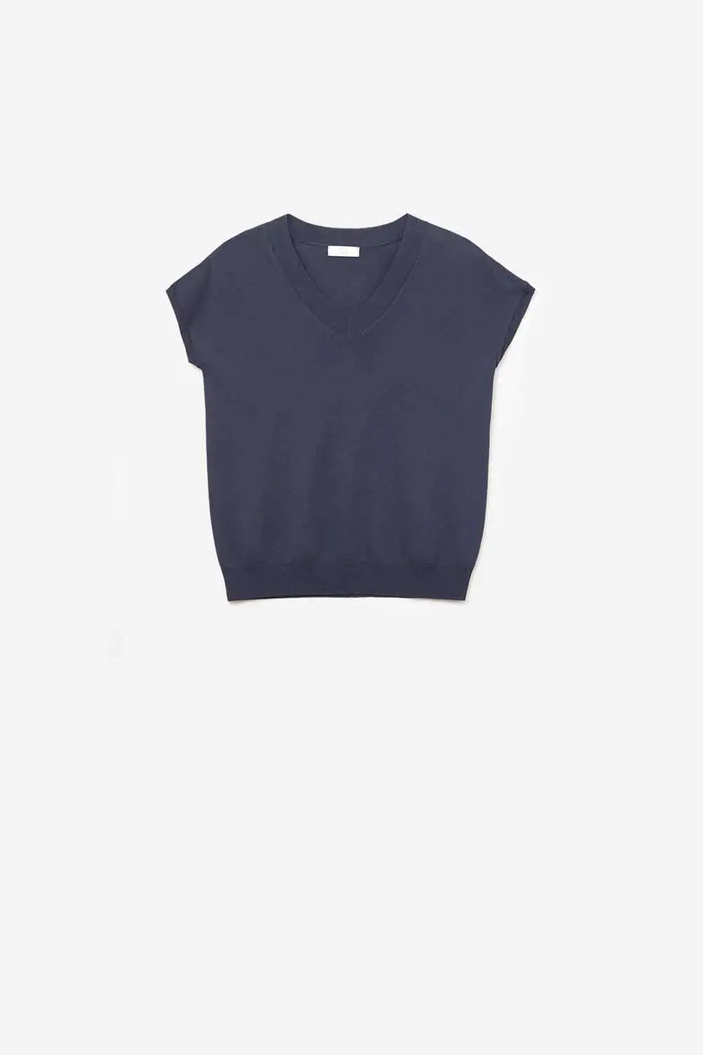 Navy lightweight knit V-neck sweater with short sleeves - NAVY / ONE - Sweaters