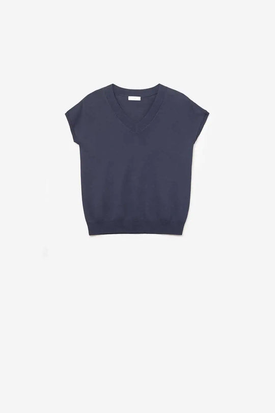Navy lightweight knit V-neck sweater with short sleeves - NAVY / ONE - Sweaters