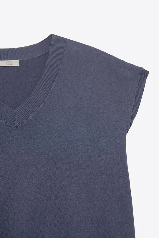 Navy lightweight knit V-neck sweater with short sleeves - NAVY / ONE - Sweaters