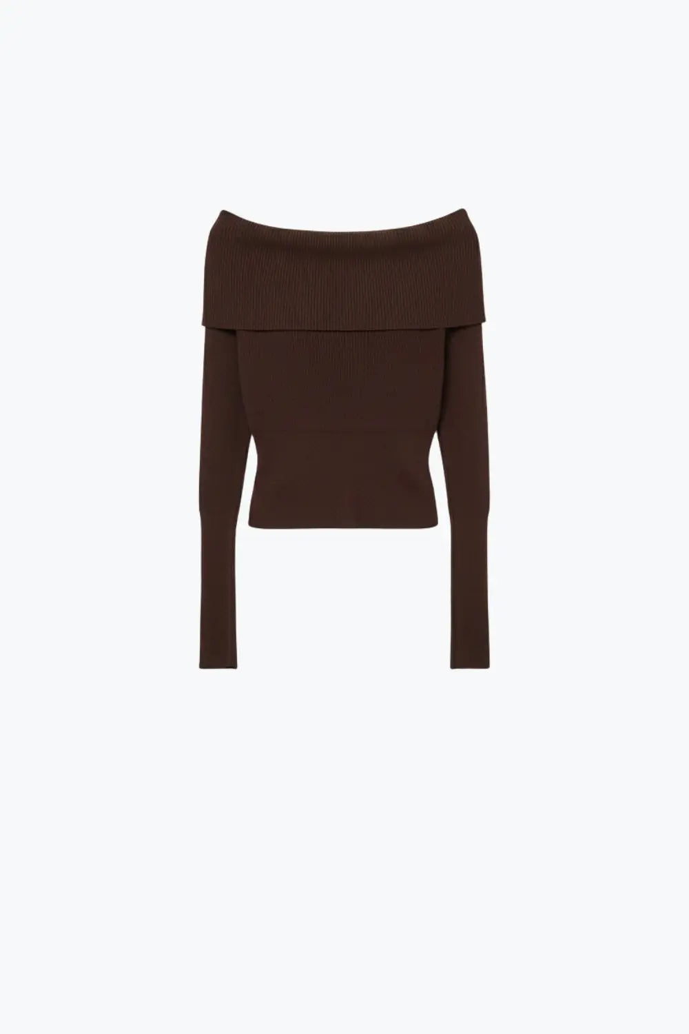 brown fine ribbed knit sweater with wide boat neck - BROWN / ONE - Sweaters