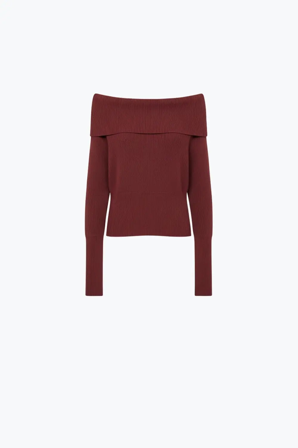 burgundy fine ribbed knit sweater with wide boat neck - RED / ONE - Sweaters