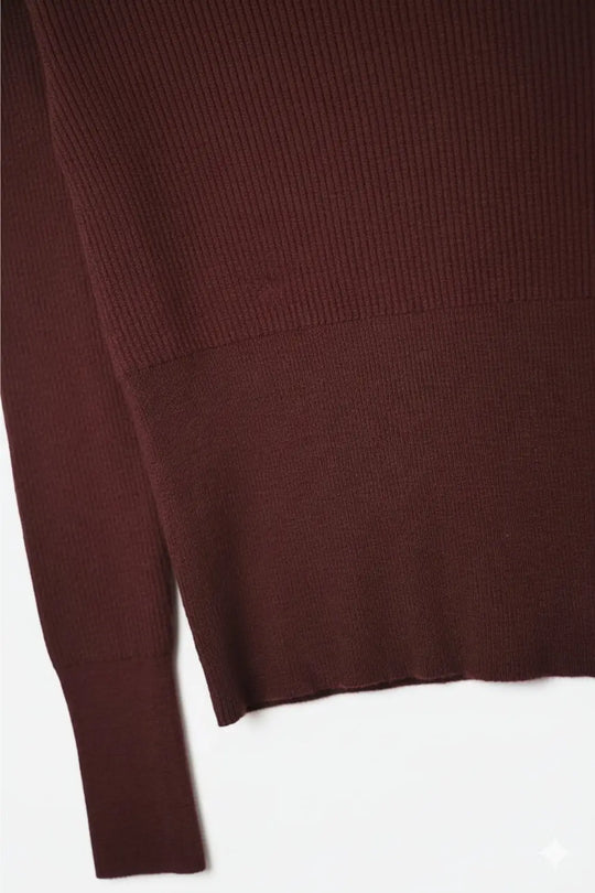 burgundy fine ribbed knit sweater with wide boat neck - RED / ONE - Sweaters