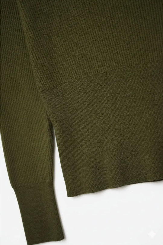 khaki fine ribbed knit sweater with wide boat neck - KHAKI / ONE - Sweaters
