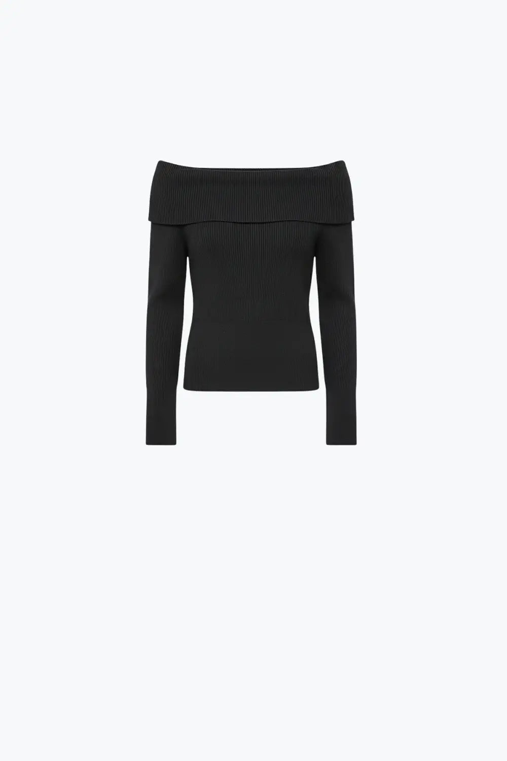 black fine ribbed knit sweater with wide boat neck - BLACK / ONE - Sweaters