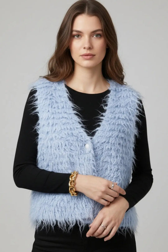 Luxurious vest with light blue long-haired texture - BLUE / ONE - Cardigans