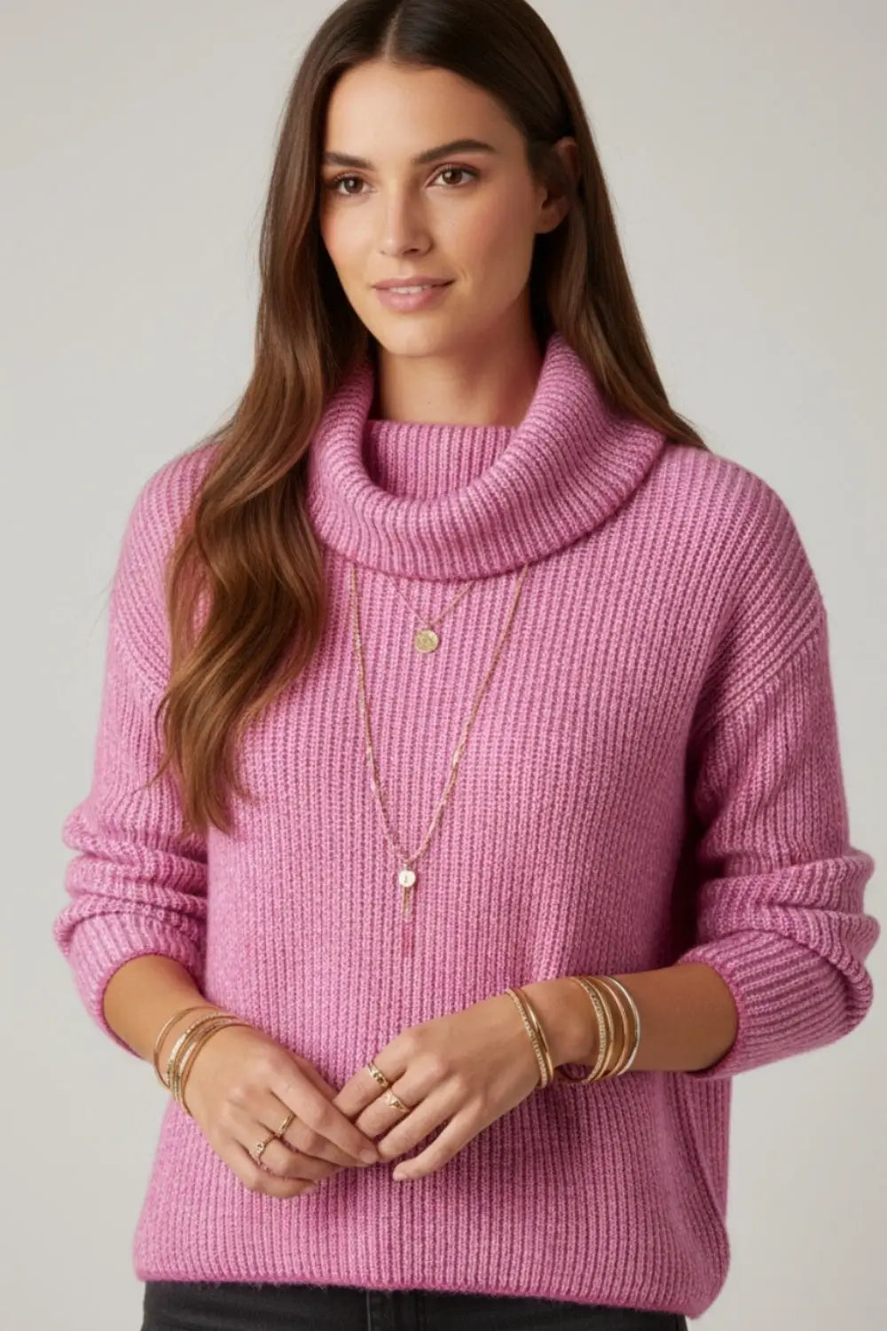 fuchsia ribbed knit sweater with a roll neck - FUCHSIA / ONE - Sweaters
