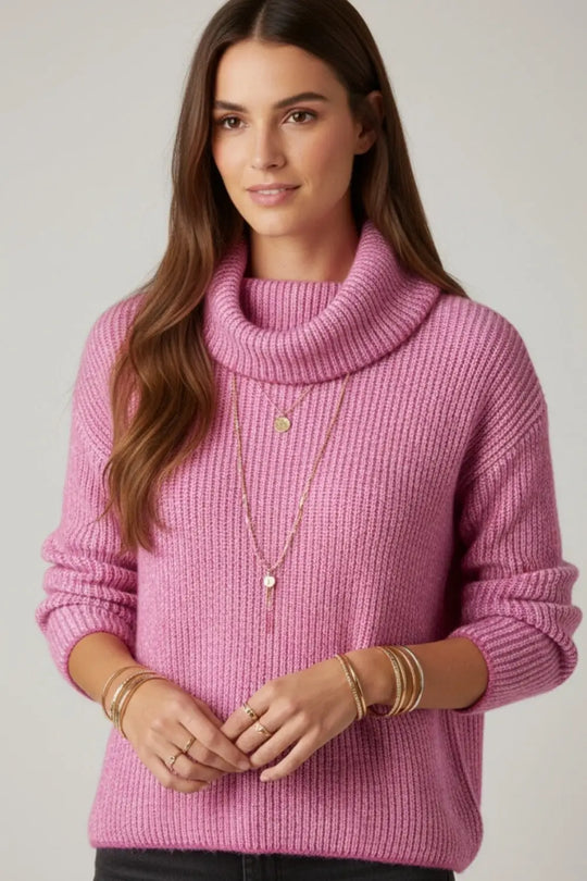 fuchsia ribbed knit sweater with a roll neck - FUCHSIA / ONE - Sweaters