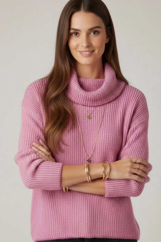 fuchsia ribbed knit sweater with a roll neck - FUCHSIA / ONE - Sweaters