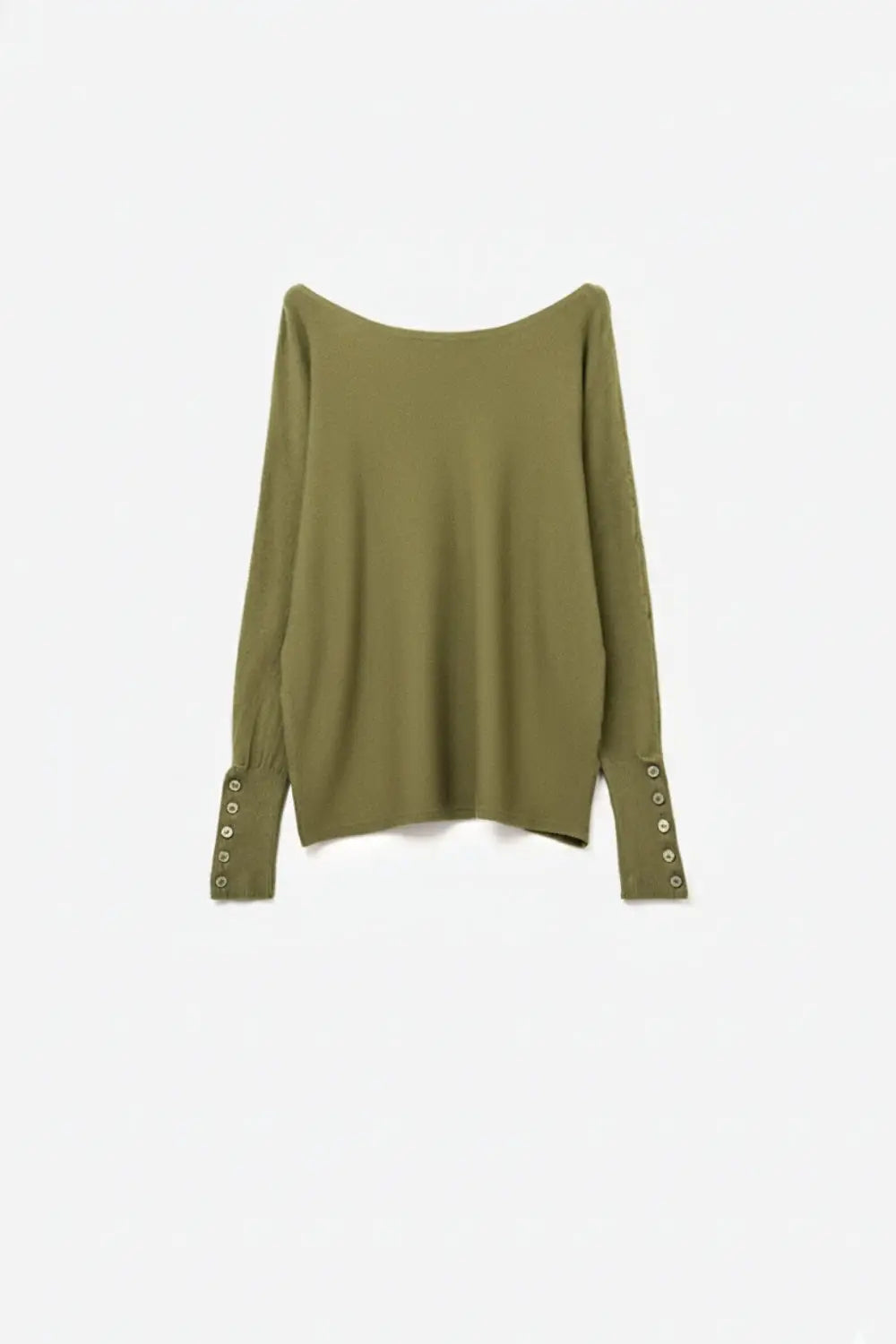 Soft knit olive green Sweater with sleeve button details - KHAKI / ONE - Sweaters