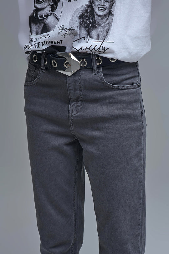 Cotton mid rise slouchy jeans in Dark Gray