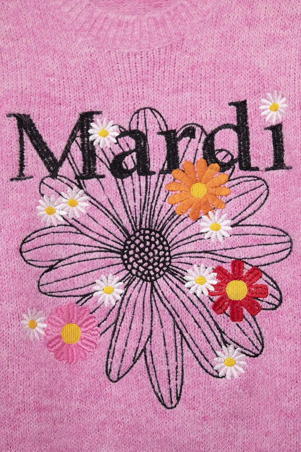 Pink Embroidered Mardi Sweater With Flowers - PINK / ONE - Sweaters