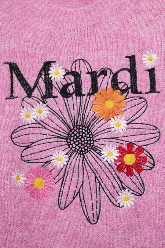 Pink Embroidered Mardi Sweater With Flowers - PINK / ONE - Sweaters