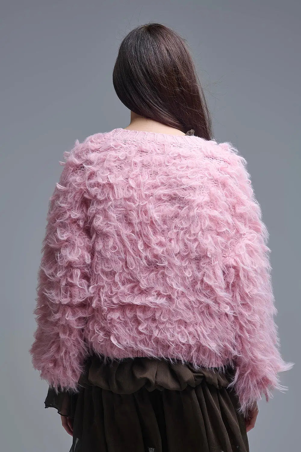 Chunky Shag Style Fluffy Knitted Cardigan in Pink - PINK / ONE - Jackets