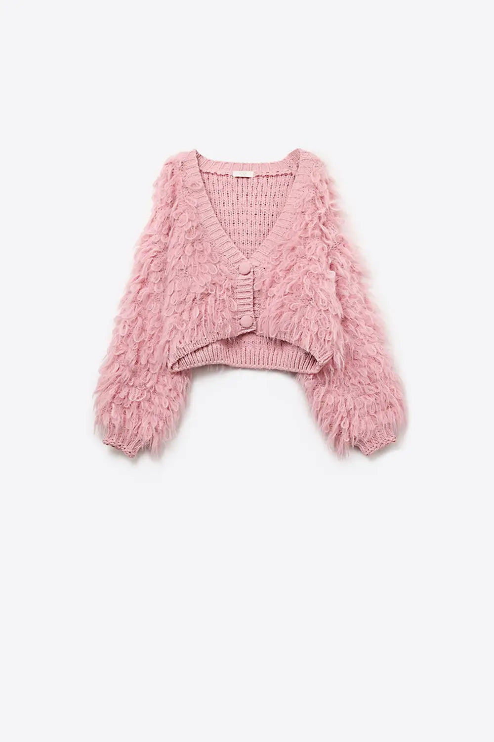 Chunky Shag Style Fluffy Knitted Cardigan in Pink - PINK / ONE - Jackets